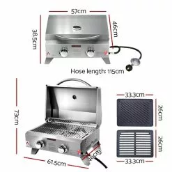 Grillz Portable Gas BBQ LPG Oven Camping Cooker Grill 2 Burners Stove Outdoor -Barbeques shop 3V7qb0gGfX2vzdE6LJbdfb89E